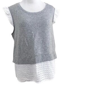 KENSIE KNIT TOP BLOUSE GRAY WHITE EYELET SIZE L LARGE LOUNGEWEAR